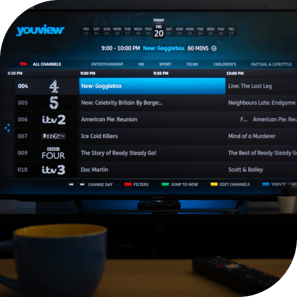 Image of a channel guide showing what's on live television across multiple channels at a given time.
