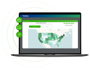 a map showing where members of Tunnl's Pro Flu Shot for All audience live
