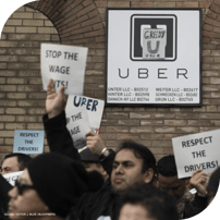 Image taken by Victor J. Blue for Bloomberg depicting an Uber wage protest
