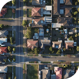 A residential neighborhood where direct mail advertising campaigns or direct contact marketing can be deployed with a Tunnl data library subscription.