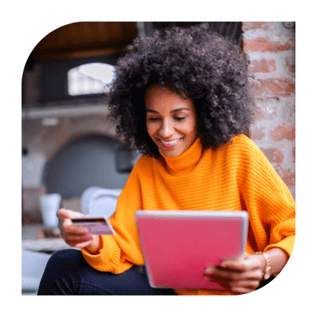 woman reading on tablet